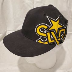 Silver Star Casting Joe Rockstar Black Yellow 210 FlexFit Baseball Hat Cap.  Shows signs of being worn but overall nice condition.  See photos for size. Star Cast, Baseball Hat, Silver Stars, Hat Cap, Black N Yellow, Baseball Hats, It Cast, Baseball, Signs