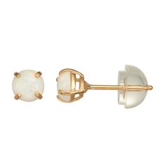 Simple and beautiful. This pair of 14k gold gemstone stud earrings is the perfect choice for your little one's growing jewelry collection. Simple and beautiful. This pair of 14k gold gemstone stud earrings is the perfect choice for your little one's growing jewelry collection. Length: 4 mm Backings: post Metal: 14k gold Finish: polished Packaging: boxedSTONE DETAILS Total weight: 1/2 ct. Center stone size: 4 mm x 4 mm Shape: round Setting: prong Gemstones may have been treated to enhance their a Fine Jewelry Birthstone Earrings With Round Stone, White Birthstone Earrings Fine Jewelry, Rose Gold Birthstone Round Earrings, Rose Gold Birthstone Earrings, Rose Gold Round Birthstone Earrings, 14k Gold Gemstone Round Earrings, White Round Stone Earrings For Gift, Classic White Birthstone Earrings, 14k Gold White Birthstone Earrings