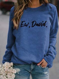 Ew David Letter Print Simple Style Crew Neck Women'S Sweatshirt Winter Long Sleeve Sweatshirt With Name Print, Fall Sweatshirt With Name Print And Long Sleeves, Winter Crew Neck Sweatshirt With Name Print, Winter Sweatshirt With Name Print In Relaxed Fit, Casual Name Print Sweatshirt For Winter, Casual Winter Sweatshirt With Name Print, Winter Name Print Relaxed Fit Sweatshirt, Casual Long Sleeve Sweatshirt With Name Print, Long Sleeve Tops With Name Print For Fall