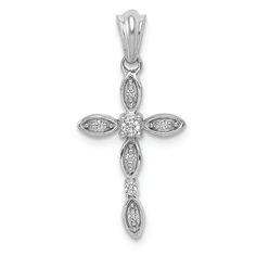 Rhodium over 14k white gold diamond cross pendant. Measures approximately 7/8"L x 7/16"W and has a 3mm bail. Silver Cross Jewelry, Tanzanite Jewelry, Bracelets Gold Diamond, Diamond Cross Pendants, Gold Diamond Necklace, Gold Diamond Earrings, Diamond Cross, Cross Jewelry, Emerald Jewelry