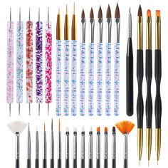 PRICES MAY VARY. Package contains：Include 15pcs black nail art brushes set,5pcs nail dotting tool,3pcs Nail Art Liner pen,3pcs double ended Nail Art Liner brush,5pcs Nail Art painting brush for gel nail polish. Easy grip handles:These fine detail paint brushes comes with the easy-grip handles which gives a comfortable and secure feel, and the seamless copper ferrules are double crimped and well attached to the the brush hair, so there is no wiggling. FEATURES:The variety of brush sizes is perfec Nail Dotting Tool, Nail Art Painting, Nail Holder, Nail Dust, Nail Art 3d, Nail Art Stripes, Acrylic Nail Brush, Nail Drawing, Black Nail Art