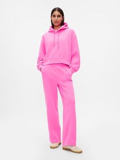 Vintage Soft Wide-Leg Sweatpants Sweat Sets Women, Cute Sweat Sets, Sweatpants Outfit Baddie, Hot Pink Sweatpants, Pink Sweatpants Outfit, Sweatpants Cute, Pink Washing, Cute Sweats, Sweat Suits