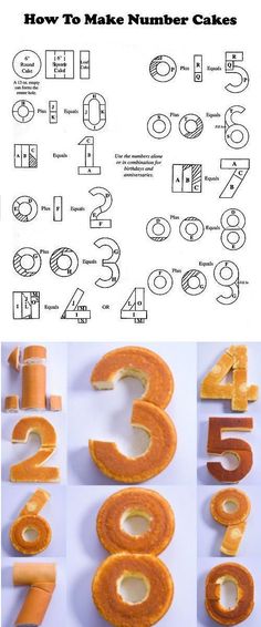 how to make number cakes with instructions for the numbers and letters in each letter, including one