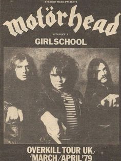 the motorhead concert poster for girlschool, overkill tour uk march / apr'79