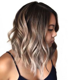 Brown To Blonde Balayage Lob Long Bob Blonde, Bobs For Round Faces, Brown To Blonde Balayage, Balayage Lob, Asymmetrical Haircut, Ombre Bob, Blonde Balayage Highlights, Short Ombre Hair, Corte Bob