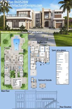 this is an image of the front and back side of a house with different plans