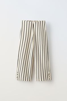 STRIPED PANTS - Blue | ZARA United States Chic Striped Bottoms With Elastic Waistband, Chic Striped Pants With Elastic Waistband, Chic Striped High-waisted Pants, Striped Wide Leg Trousers With Elastic Waistband, Chic Striped Cotton Bottoms, Chic Trousers With Contrast Stripes, Chic Pants With Contrast Stripes, Striped Trousers With Contrast Stripes, Straight Pants With Contrast Stripes For Spring