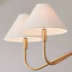 two lamps that are next to each other on a wall mounted light fixture in a room