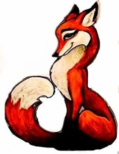 a drawing of a red fox sitting on the ground