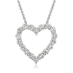 Ross-Simons - 1.00ct t. w. Lab Grown Diamond Heart Pendant Necklace in 14kt White Gold. 16". Showcasing a timeless symbol of love, this modern design offers more sparkle for less. Our dazzling heart pendant necklace shimmers with 1.00 ct. t. w. round brilliant-cut lab-grown diamonds in polished 14kt white gold. Suspends from a cable chain with a 2" extender. Lab-grown diamonds are identical to mined diamonds according to their optical, physical and chemical properties. All Ross-Simons lab-grown Classic Single Cut Diamond Necklace For Valentine's Day, Classic Round White Gold Heart Necklace, Classic Diamond Cut Necklace For Valentine's Day, Formal Heart Necklace With Prong Setting For Valentine's Day, Classic Brilliant Cut Diamond Necklace For Valentine's Day, Classic Open Heart Necklace With Brilliant Cut, Classic Necklace With Brilliant Cut Open Heart, Classic Diamond Necklace With Accents For Valentine's Day, Classic Open Heart Diamond Necklace