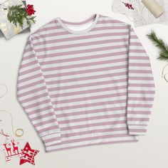 Treat yourself or a loved one to the ultimate cozy wardrobe staple! This pink striped shirt is made from a soft and durable material that feels great to wear. Plus, the inside's brushed fleece gives an extra comfy feel.  Whether you're running errands or having a relaxing night in, this crewneck sweatshirt is the perfect gift for any woman.  Get your hands on it now and experience true comfort and style! ✨ SPECIFICATIONS ✨ * 95% recycled polyester, 5% spandex * Fabric weight (may vary by 5 9.08 Pink Striped Shirt, Relaxing Night, Striped Sweatshirt, Womens Sweatshirts, Pink Long Sleeve, Pink Sweatshirt, Striped Sweater, Pink Stripes, Spandex Fabric