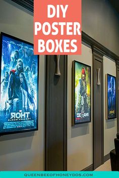 there is a movie poster on the wall in this room that says diy poster boxes