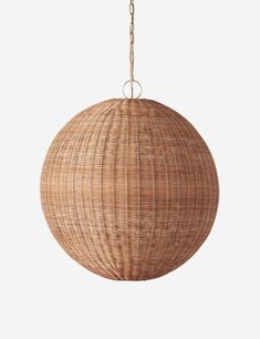 a rattan ball hanging from a chain