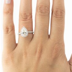 French Cut Halo for Pear in 14K White Gold Pear Shaped Wedding Set Silver, Engagament Ideas, Pear Shaped Wedding Set, 2022 Rings, Jazzy Wedding, Pear Halo Engagement Ring, Pear Cut Engagement Ring, Pear Engagement Ring Halo, Wedding Ring Guide