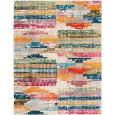 an abstract rug with multicolored stripes