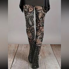 Sexy Paisley Geometric Patterned Skinny Leggings Sleek Paisley Print Stretchy Durable Absolutely Comfortable & Stylish True To Size 95% Polyester 5% Elastane 2-3 Day Priority Mail Shipping Usps Retro Leggings, Mode Des Leggings, Paisley Leggings, Womens Printed Leggings, Leggings Mode, Legging Plus Size, Womens Chinos, Legging Outfits, Patterned Leggings