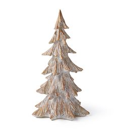 a small wooden christmas tree on a white background