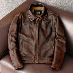 Meet our Amekaji Men's Cowhide Leather Jacket:  If you love leather jackets, you’re especially going to love this motorcycle leather jacket! It’s elegant, stunning, and extremely comfortable. Awaken your independence with this symbol of rugged modernity. The soft inner viscose lining complements the durable body of the Male Biker, Biker Clothing, Men Leather Jacket, Vintage Cafe Racer, Biker Outfit, Winter Outerwear, Real Leather Jacket, Motorcycle Leather, Hem Design