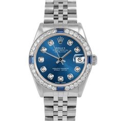 SKU#: 6827-SS-BLU-DIA-AM-4SPH-JBLPre-Owned Rolex 6827 Midsize 31mm Datejust Watch, Custom Blue Diamond Dial & Custom Sapphire and Diamond Bezel on Rolex Stainless Steel Jubilee Band Model#: 6827 Case: Rolex 31mm Stainless Steel Case Movement: Rolex Automatic 2030 Caliber Dial: Custom Blue Dial with Diamond Hour Markers (Not Made by Rolex) Bezel: Custom Sapphire and Diamond Bezel (Not Made by Rolex) Band: Rolex Stainless Steel Jubilee Band This Beautiful Watch Comes Fully Serviced, Polished, Time Blue Diamond Chronometer Watch For Formal Occasions, Formal Blue Diamond Watch With Chronometer, Blue Diamond Watch With Round Dial, Blue Diamond Watch With Diamond Hour Markers For Anniversary, Blue Diamond Watch For Anniversary, Blue Diamond Watch With Subdials, Blue Diamond Watch With Round Subdials, Timeless Blue Diamond Watch With Chronometer, Blue Chronograph Diamond Watch For Formal Occasions