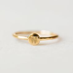 Mini Disc Initial Ring | 14-Karat – Golden Thread, Inc. Minimalist Monogram Initial Ring, Classic Initial Ring For Promise, 14k Gold Engraved Ring With Initials, Gold Stackable Rings With Initials, Personalized Yellow Gold Stackable Round Rings, Recycled Gold Engraved Ring With Round Band, Minimalist Yellow Gold Promise Signet Ring, Minimalist Yellow Gold Stackable Rings With Initials, Classic 14k Gold Stackable Rings With Initials