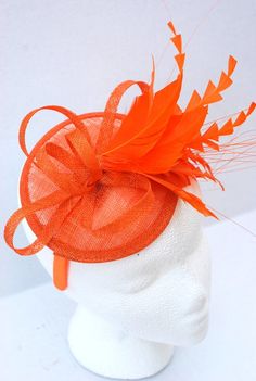 The Haleigh Marigold Orange Fascinator, Tea Party Hat, Church Hat, Kentucky Derby Hat, Fancy Hat, Br Wedding Feather Trim Headband For Royal Ascot, Elegant Mini Hats With Feathers For Carnival, Elegant Orange Fascinator For Wedding, Wedding Headband With Feather Trim For Royal Ascot, Adjustable Feathered Wedding Costume Hats And Headpieces, Gatsby Style Summer Wedding Fascinator, Summer Wedding Gatsby Style Fascinator, Adjustable Feathered Costume Hat For Wedding, Elegant Mini Hats With Feathers For Gifts