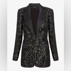 Express Women’s Tuxedo Boyfriend Blazer Suit Coat Size S M Sequin Peak Lapel Marked Size S Would Fit M Because It Runs A Tad Large I Dont Recall If I Wore It Out Not It Was A Sold Out From A Previous Year Unique Tuxedos, Tuxedo Women, Tuxedo Blazer, Boyfriend Blazer, Suit Coat, Peak Lapel, Suit Separates, Suits Coats, Black Sequins