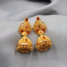 22kt Gold Indian Bollywood Style Bridal Handmade Jhumki Indian Jewelry K3659