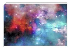 an image of some very colorful space with stars and clouds in the sky, as well as other things