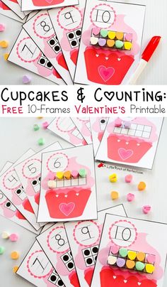 valentine's day cupcakes and counting printable game for kids to play