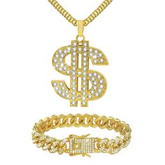 PRICES MAY VARY. 💰【Light Material Chain】The hip hop chain necklace and bracelet are made of alloy plated in gold color and shiny artificial diamonds, which is sturdy, durable and keep the color. Fake gold chain is skin-friendly, high polished finish and smooth. The 80s 90s gold chain costume has an extremely light weight, great fits for rap stars, hip hop artists, and those savvy about hip hop fashion to wear for a long time! 💰【Dollar Sign Necklace & Cuban Link Bracelet Set】You'll get 1 pcs do Gold Digger Costume, Digger Costume, Big Gold Chains, Halloween Party Accessories, 90s Costume, Hip Hop Chains, Cuban Link Bracelet, Gold Costume, Jewelry Big