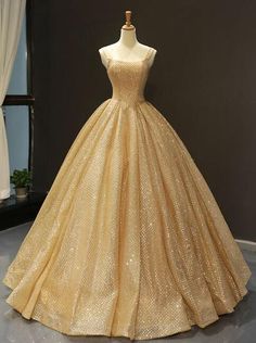 Ball Gowns Yellow, Yellow Ball Gown, Gold Ball Gown, Quinceanera Dresses Gold, 파티 드레스, Pretty Prom Dresses, Sweet 16 Dresses, Grad Dresses, Note Box