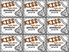 several squares with the words kiss goodbye and goodbye written in orange, white and black