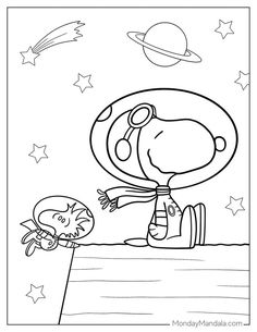 a cartoon dog is playing with a cat in the space coloring pages for kids and adults