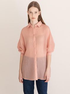 Composition : NYLON 20% TENCEL 80%Color : PinkCountry of Origin : China Feminine Pink Shirt For Summer, Chic Pink Shirt For Day Out, Feminine Pink Summer Shirt, Feminine Peach Long Sleeve Blouse, Feminine Long Sleeve Peach Blouse, Peach Short Sleeve Summer Blouse, Peach Short Sleeve Blouse For Summer, Oversized Pink Casual Blouse, Oversized Casual Pink Blouse