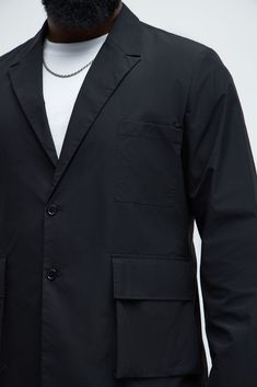 Available In Black. Button Closure Pointed Lapels Front Pockets Chest Pocket Pair With "Ansel Tech Straight Commuter Pants" Pair With "Ansel Tech Cargo Jogger" Pair With "Ansel Hybrid Slim Commuter Pants" Shell/Lining: 100% Polyester Imported | Mens Ansel Tech Blazer in Black size 3XL by Fashion Nova Mens Blazers, Cargo Joggers, Blazers For Men, Black Blazers, Black Button, Chest Pocket, Blazer Suit, Black Pants, Black Fashion