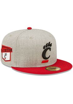 This Cincinnati Bearcats Grey Fitted Hat features a front embroidered team logo and side team patch on a structured polyester crown with flat visor and fitted sizing. You'll be ready to show your Bearcats pride with this Cap! Go Bearcats!! Front embroidered team logo, Fashion alternate colorway, Side New Era logo, Fitted 59FIFTY sizing, Polyester material, Wipe clean with cloth or cleaning kit, 4 Flat Brim Hats For College Baseball Season, Collegiate Flat Brim Fitted Hat For Fan Merchandise, Collegiate Flat Brim Fitted Hat For Fans, Fitted Snapback Hat With Logo Patch For Fans, College Flat Bill Hats For Baseball Season, Collegiate Style Hats With Logo Patch For Fans, Fan Gear Hats With Flat Bill, Flat Bill Fitted Hat With Logo Patch For Fans, Collegiate Six-panel Snapback Hat For Fan Gear