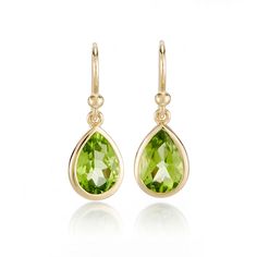 Gump's Signature Teardrop Earrings in Peridot Teardrop May Birthstone Earrings, Green Pear-shaped Teardrop Earrings, Classic Green Peridot Earrings, Elegant Lime Green Dangle Earrings, Classic Teardrop Earrings For May Birthstone, Classic Teardrop May Birthstone Earrings, Yellow Gold Pear-shaped May Birthstone Earrings, Teardrop Peridot Earrings For May Birthstone, Peridot Teardrop Earrings For May Birthstone