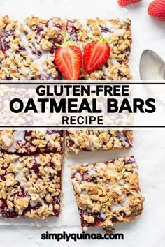 gluten - free oatmeal bars recipe with strawberries on top