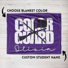 a purple banner with the words color guard written on it and two arrows pointing to each other