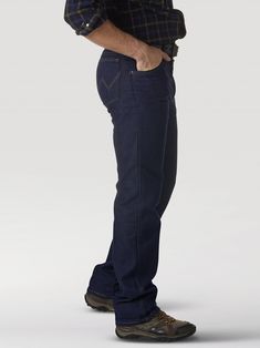 Wrangler Rugged Wear® Stretch Regular Fit Jean Mens Wrangler Jeans Outfit, Wrangler Wrancher Pants, Wrangler Mens Jeans, Rugged Fitted Denim Jeans, Men’s Wrangler Jeans