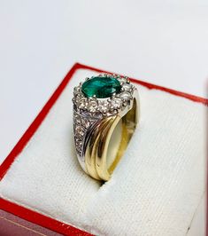 Beautiful Vintage 14k Yellow Gold Natural Oval Shape Emerald Ring 100% Natural Emeralds Emerald(s) 1.00CT Diamond: 0.80CT Color: G Clarity: SI1 Total ring weight: 5.2GR Ring sizing available free of charge For more information regarding this item feel free to reach me so I can accommodate your needs. Thank you Exquisite Oval Emerald Ring In Yellow Gold, Luxury Oval Yellow Gold Emerald Ring, Luxury Oval Emerald Ring In Yellow Gold, Elegant Oval Emerald Ring In Yellow Gold, Formal White Gold Emerald Ring With Oval Cabochon, Elegant Yellow Gold Oval Emerald Ring, Elegant Oval Emerald Ring For Formal Occasions, Luxury Oval Hallmarked Emerald Ring, Classic Oval Signet Ring With Center Stone