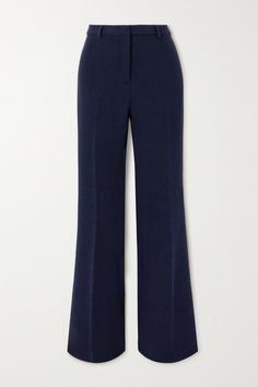 Etro's pants are so versatile - their navy shade makes styling easy. Cut from wool-blend crepe, they sit high on the waist and fall to flowing wide legs that pool on the floor. Blue Work Pants, Party Style Outfit, Uzun Boy, Navy Trousers, Dark Blue Pants, Navy Dress Pants, Trendy Pants, Navy Blue Pants, Boarding School