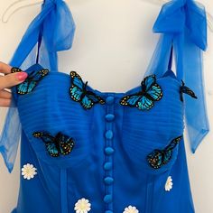 Never Worn Blue Tulle Butterfly Midi Dress. Custom Made Size 6 Tulle Butterfly, Blue Tulle, Custom Made, Color Blue, Prom Dresses, Midi Dress, Prom, Size 6, Womens Dresses