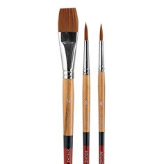 two brushes with wooden handles and black bristles, one is brown and the other is red