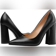 Messpck Women's Chunky Block Heels Closed Toe Pumps Pointed Toe High Heel Black Block Heels With 4-inch Heel For Office, Black Pointed Toe Block Heels With Reinforced Heel, Black Block Heels With Reinforced Heel And Pointed Toe, Black 4-inch Block Heels For Office, Black Stacked Heel Block Heels For Office, Black High Heel Block Heels For Fall, Black Block Heels With Reinforced Heel For Office, Black Block Heels For Office, Office Black Block Heels With Branded Heel Counter