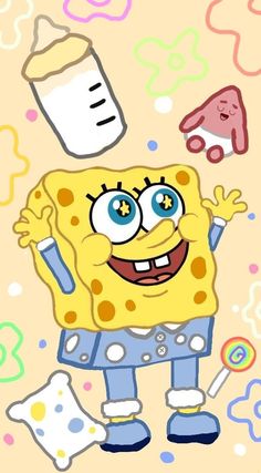 spongebob holding up a bottle and candy