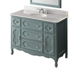 PRICES MAY VARY. 48'' Inch Bathroom Vanity: This bathroom sink vanity is suitable for larger bathrooms. Storage cabinets and drawers provide space for your bathroom supplies. Chic Cottage Charm: Create a homey, uplifting atmosphere in your bathroom with this delightful cottage-style sink vanity, featuring a light blue finish and eye-catching design elements. Etched and Beveled Designs: With stylish and elegant lines etched into the cabinet edges and soft beveled curves accentuating the drawer do French Country Bathroom Vanity, 48 Inch Bathroom Vanity, Unique Bathroom Vanity, Vanity With Mirror, French Country Bathroom, Bathroom Necessities, Vanity Accessories, Victorian Cottage, Sink Vanity