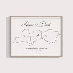 a framed map with the names and location of an area that has been designated for someone's wedding