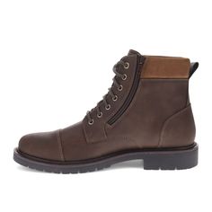 These Dockers boots are a foundational piece to your wardrobe, as they bring rugged casual style to any outfit you have planned, while also providing you with long-lasting, next-level comfort. Go ahead — add these boots to jeans, slacks, or anything in between as the lugged, rubber outsole with applied welt; synthetic leather and suede uppers, and detailed stitching are sure to complement any look. Inside these men’s shoes, you’ll find a microfiber counter lining to add comfort, a sock cover to Rugged Lace-up Cap Toe Boots With Reinforced Toe, Rugged Cap Toe Lace-up Boots For Fall, Casual Moto Boots For Winter Adventure, Casual Winter Moto Boots For Adventure, Casual Brown Weatherproof Lace-up Boots, Winter Boots For Urban Adventures With Round Toe, Goodyear Welt Construction Cap Toe Work Boots, Outdoor Work Boots With Goodyear Welt And Cap Toe, Outdoor Cap Toe Work Boots With Goodyear Welt Construction