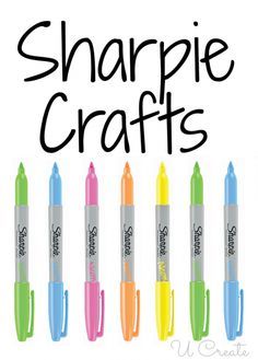 the words sharpie crafts are lined up in different colors and sizes, with markers attached to them